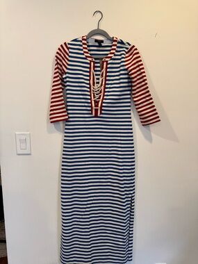 J. Crew Blue, White and Red Striped Shirt Dress
